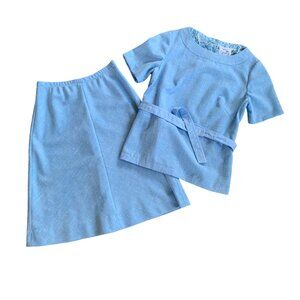 Vintage Leslie Fay Marled Powder Blue Skirt Set M